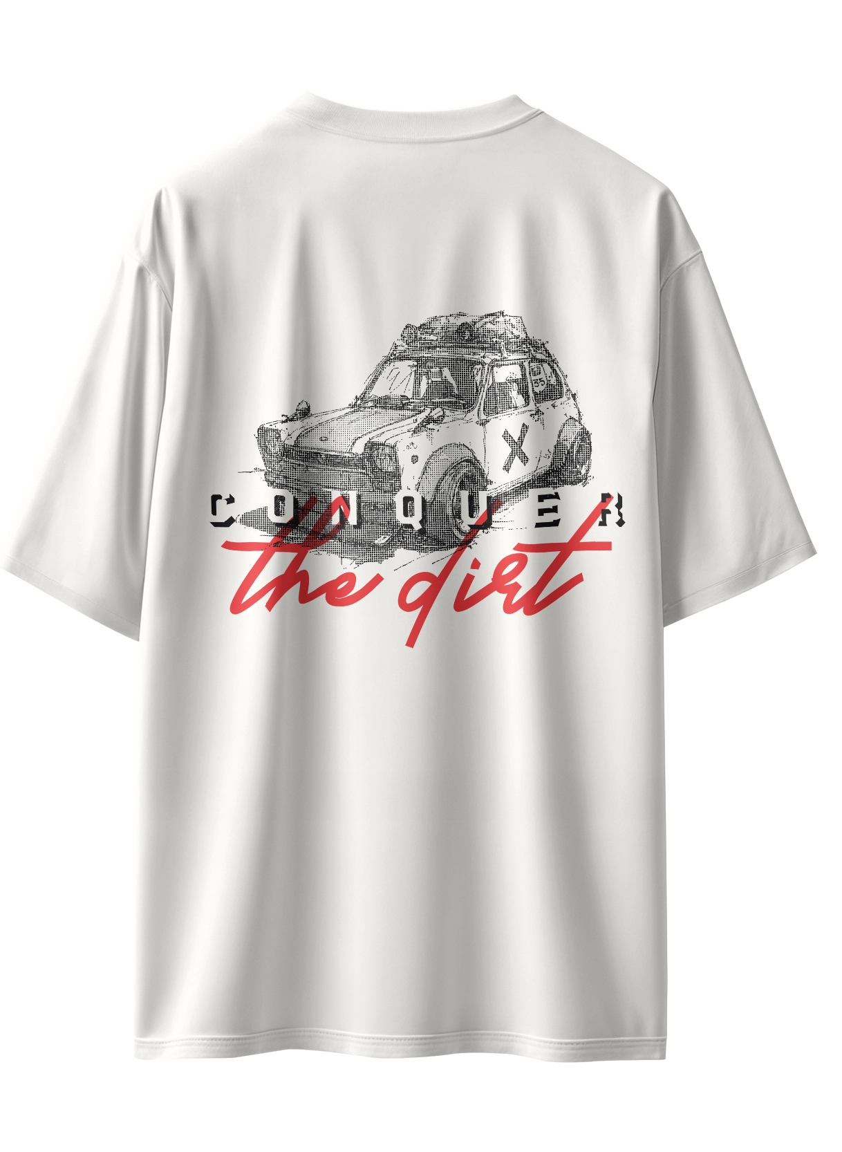 Oriko Dirt Mode Oversized Graphic T-Shirt – Rally Car Conquer the Dirt Design