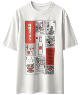 Oriko Miso Ramen Oversized Graphic T-Shirt – Japanese Street Food Noodle Bowl Design
