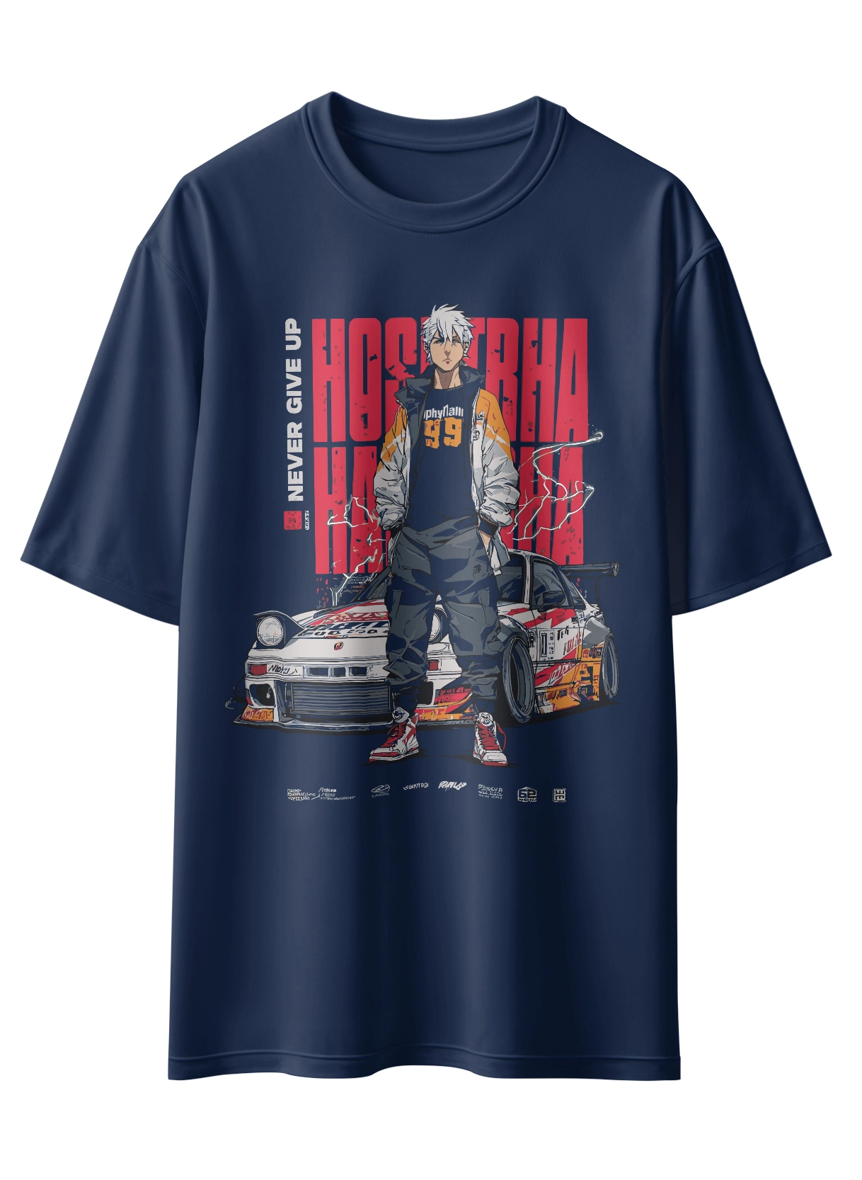 Oriko Karesu Oversized Graphic T-Shirt – Anime Racer with Drift Car Design