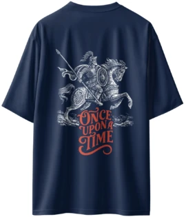 Oriko Once Upon a Time Oversized Graphic T-Shirt – Medieval Knight on Horse with Spear Design
