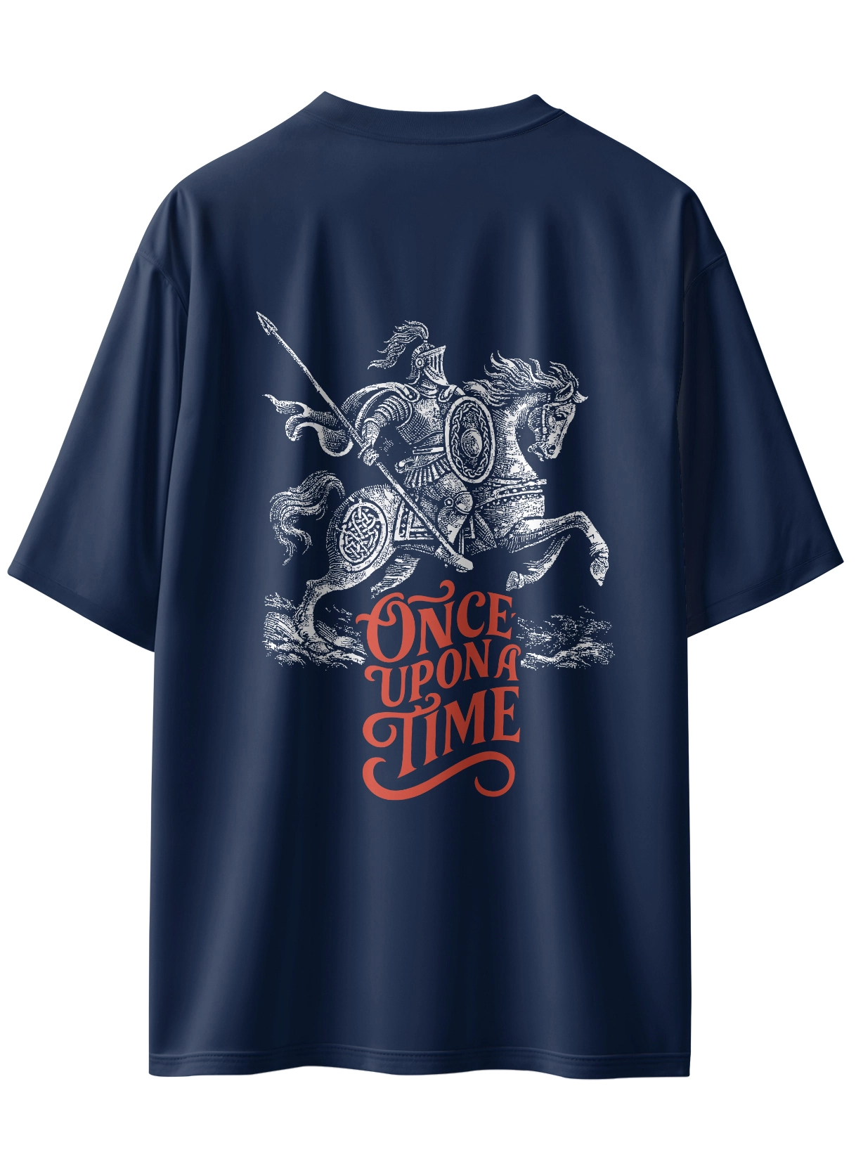 Oriko Once Upon a Time Oversized Graphic T-Shirt – Medieval Knight on Horse with Spear Design