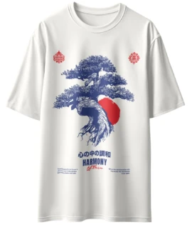 Oriko Harmony Oversized Graphic T-Shirt – Japanese Tree Zen Design