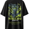 Oriko Neon Oversized Graphic T-Shirt – Sci-Fi Anime Character with Neon Protocol Text