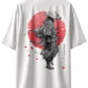 Oriko Senshi Oversized Graphic T-Shirt – Samurai Warrior Ink Artwork on Off-White Tee