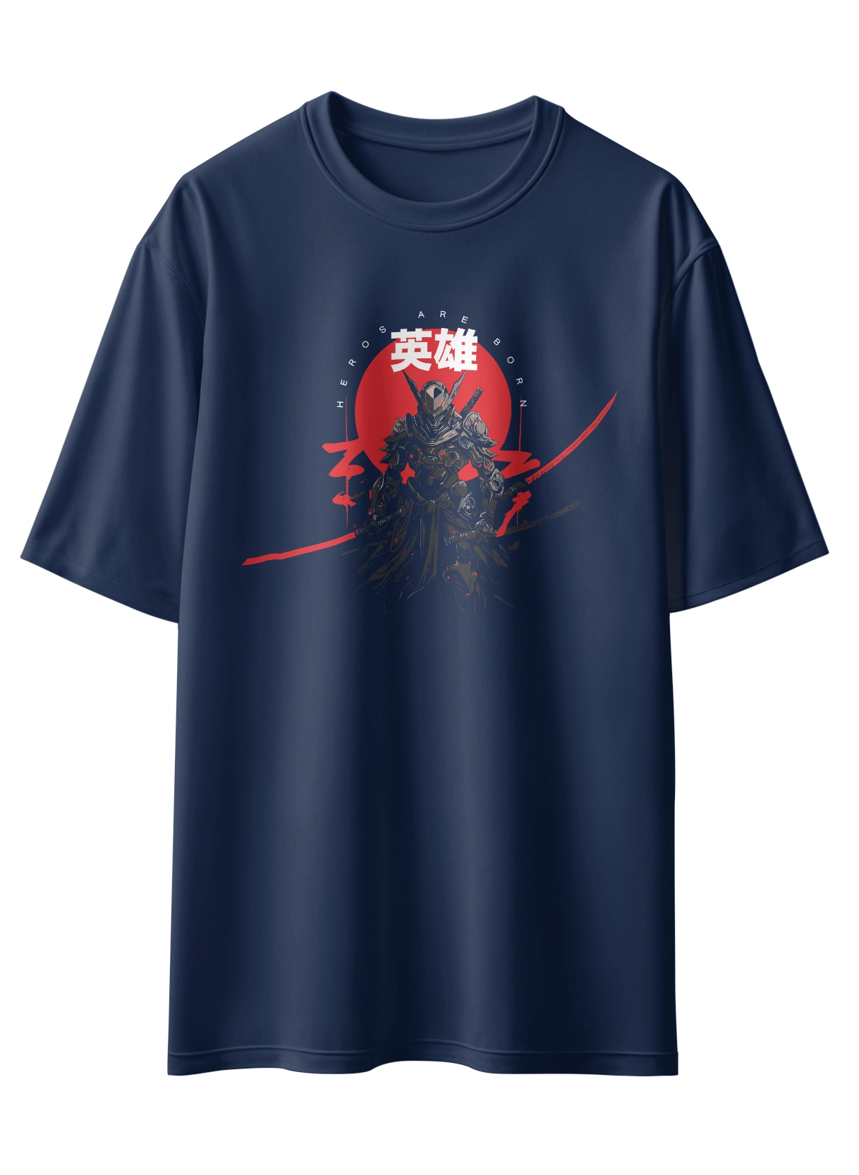 Oriko Warrior Oversized Graphic T-Shirt – Anime Ninja Illustration on Navy Blue Tee