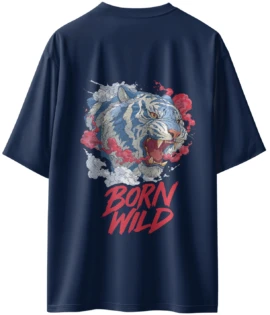 Oriko Born Wild Oversized Graphic T-Shirt – Ferocious Tiger Face with Born Wild Text